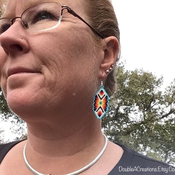 Southwest Beaded Earrings, New, Handmade by Me - Picture 6 of 6